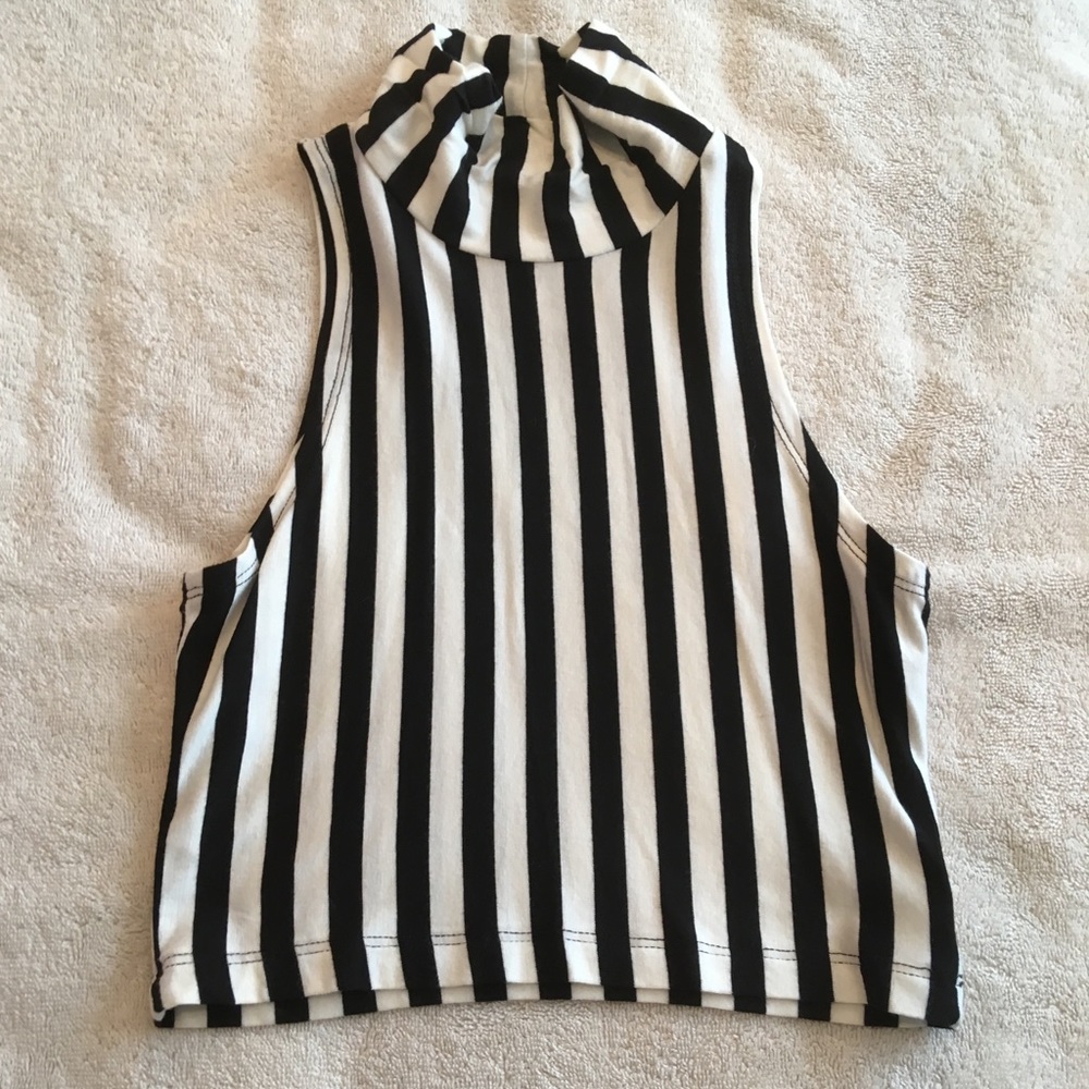 Turtleneck sleeveless striped crop top